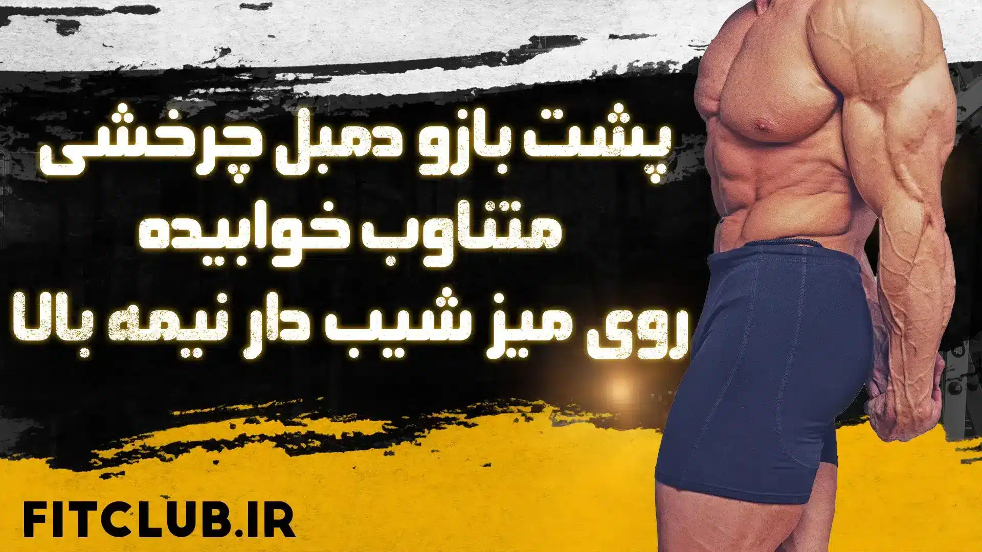 آموزش حرکت ورزشی پشت بازو دمبل چرخشی متناوب خوابیده روی میز شیب دار نیمه بالا