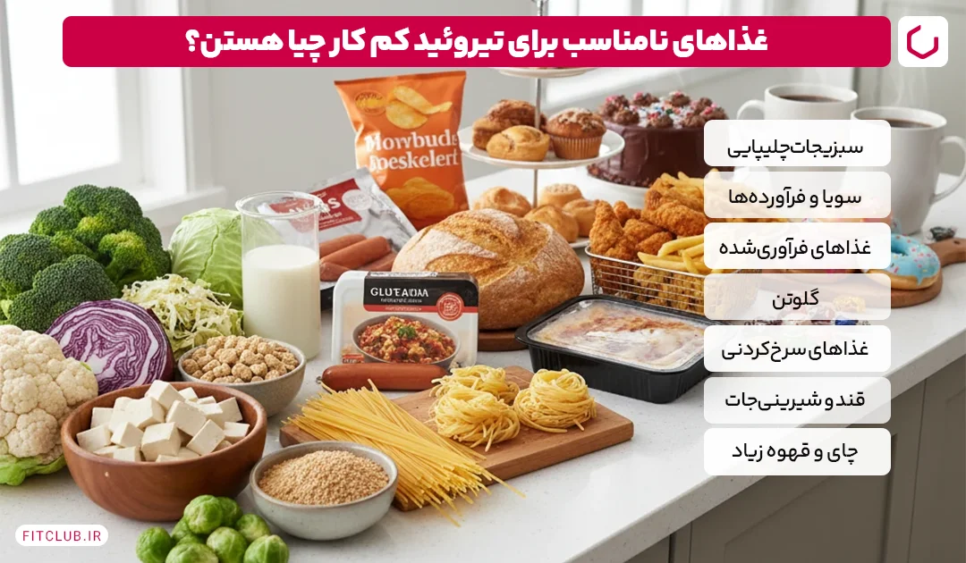 غذاهای نامناسب برای تیروئید کم کار: چه خوراکی‌هایی باید حذف شوند؟ | فیت کلاب