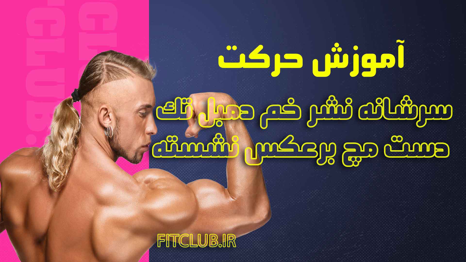 آموزش حرکت ورزشی سرشانه نشر خم دمبل تک دست مچ برعکس نشسته