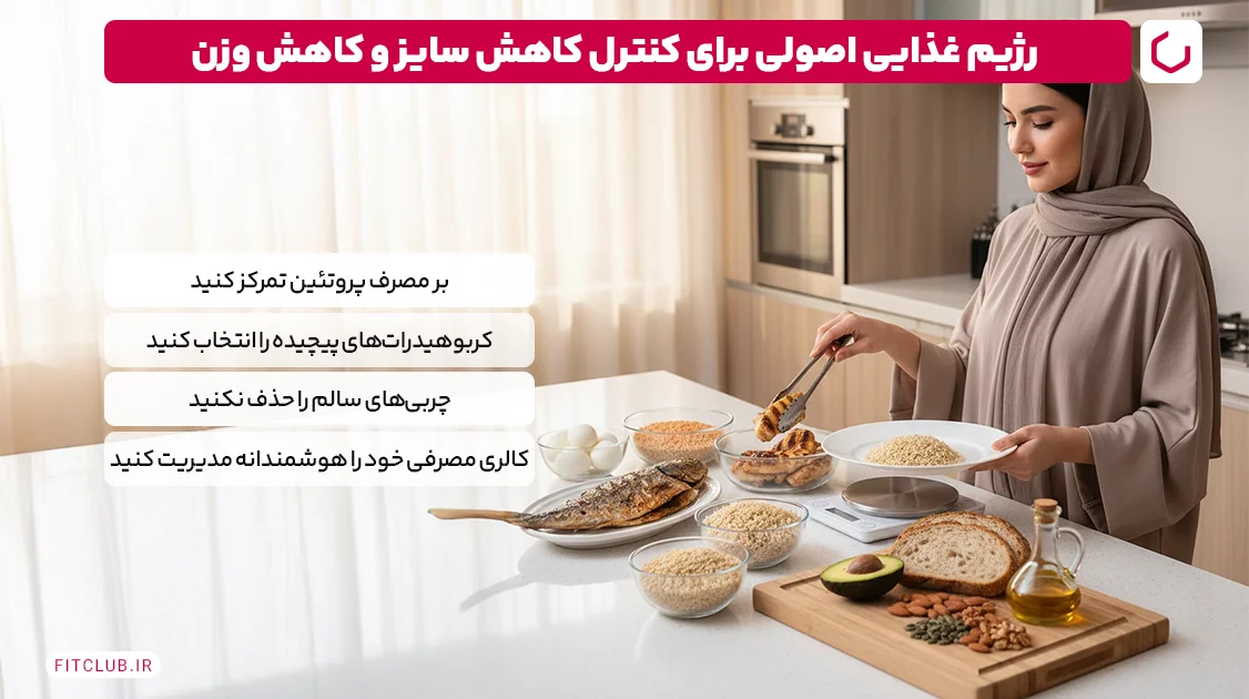 رژیم غذایی اصولی برای کنترل کاهش سایز و کاهش وزن | فیت کلاب